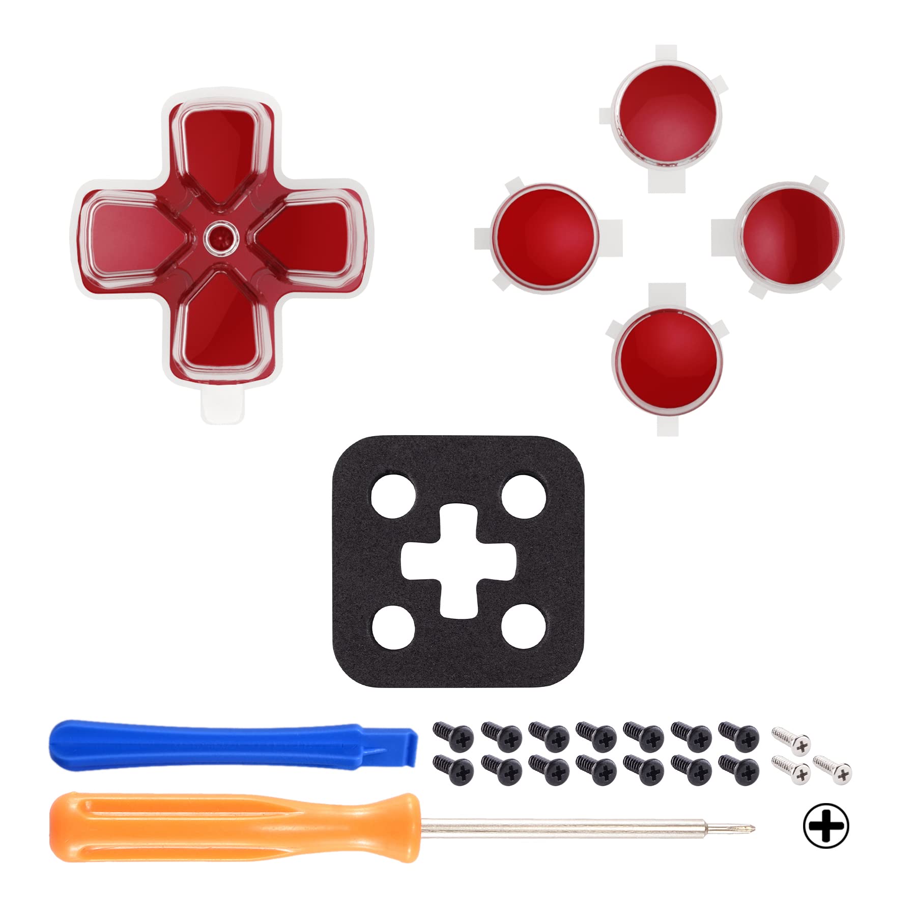 eXtremeRate Two-Tone Carmine Red & Clear Custom Dpad Action Buttons Replacement No Letter Imprint D-pad Face Buttons Compatible with ps5 Controller