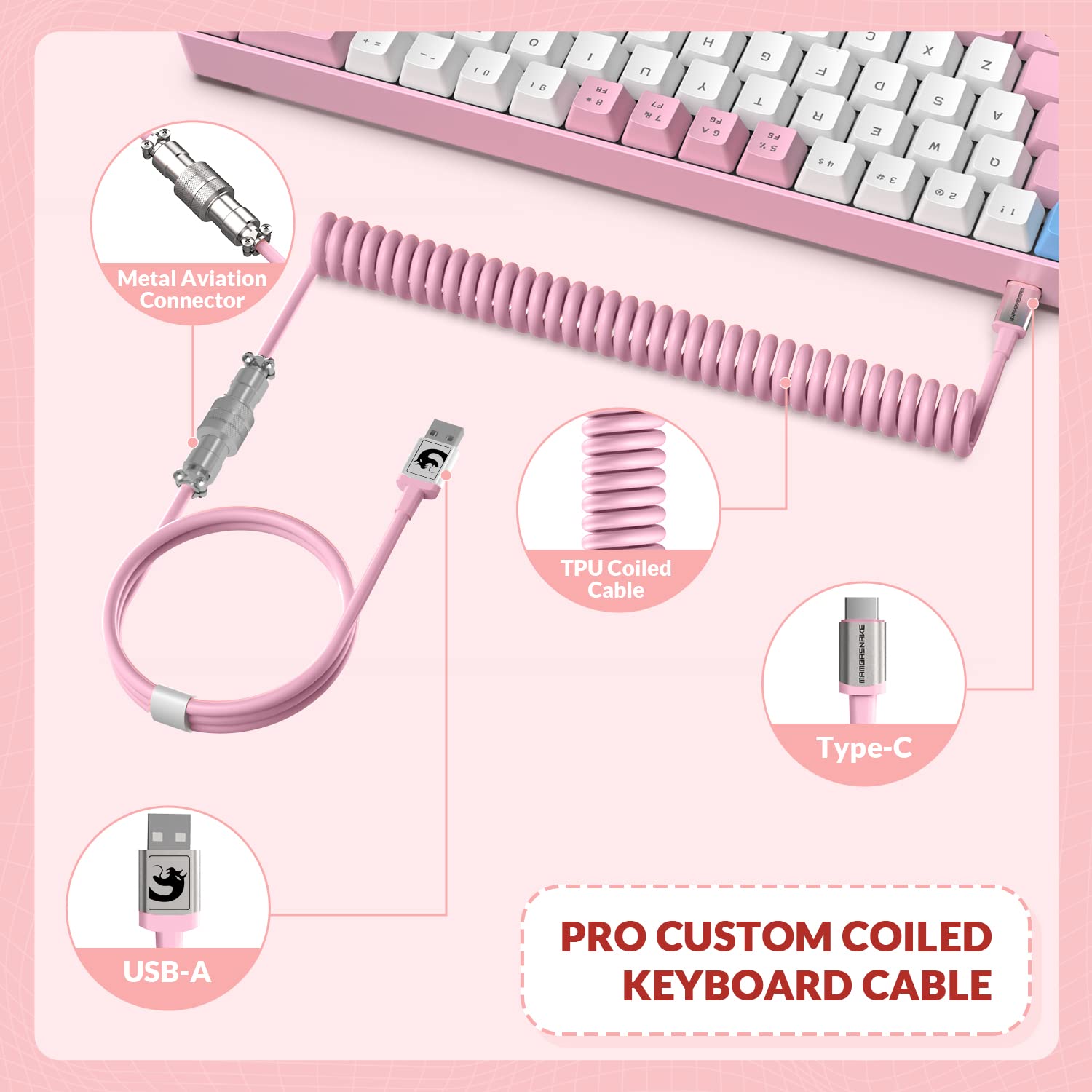 ZIYOU LANG RK-T8 Wired 65% Mechanical Gaming Keyboard with RGB LED Backlit Anti-ghosting TKL Mini 68 Key Custom Coiled C to A Cable Tactile Blue Switch for PS4 PS5 Xbox PC Mac Gamer(Pink/White/Blue)