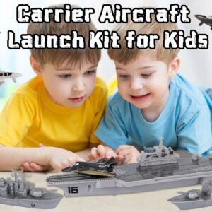 Crelloci Aircraft Carrier Military Naval Ship with Pull Back Army Fighter Jet Toy Small Scale Model Plane Submarine Kids' Play Vehicle Set for Boy Girl Children