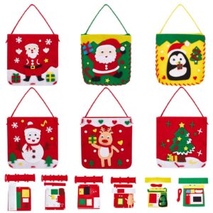 FREEBLOSS 6 Set Christmas Theme First Sewing Kit for Sew Your Own Purses Educational DIY Art Craft with Safety Needle & Harmless Felt for Art Project