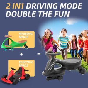 XJD Electric Wiggle Car Ride On Toy, 2 in 1 Wiggle Car Rechargeable Battery with Anti-Rollover Colorful Light-Emitting Wheel for Toddler Ride On Toys 3 Years and Up (Black)