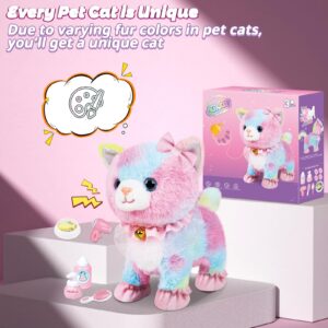 Interactive Electronic Plush Toy Walking and Barking Robot Cat Plush Cat Remote Control Kitten for Girls (Colorful Cat)