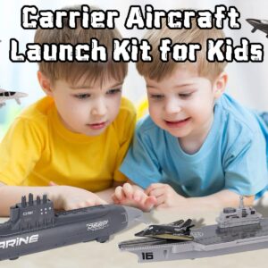 Crelloci Aircraft Carrier Military Naval Ship Toy Play Set with Small Scale Model Planes Fighter Jets, Battleship and Supply Ship for Kids Boy Girl Age 5+ Party Favors Gifts