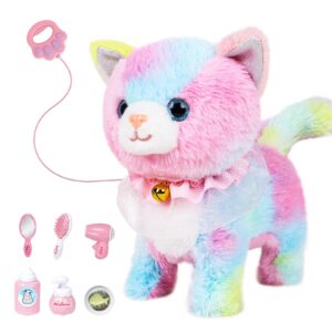 interactive electronic plush toy walking and barking robot cat plush cat remote control kitten for girls (colorful cat)