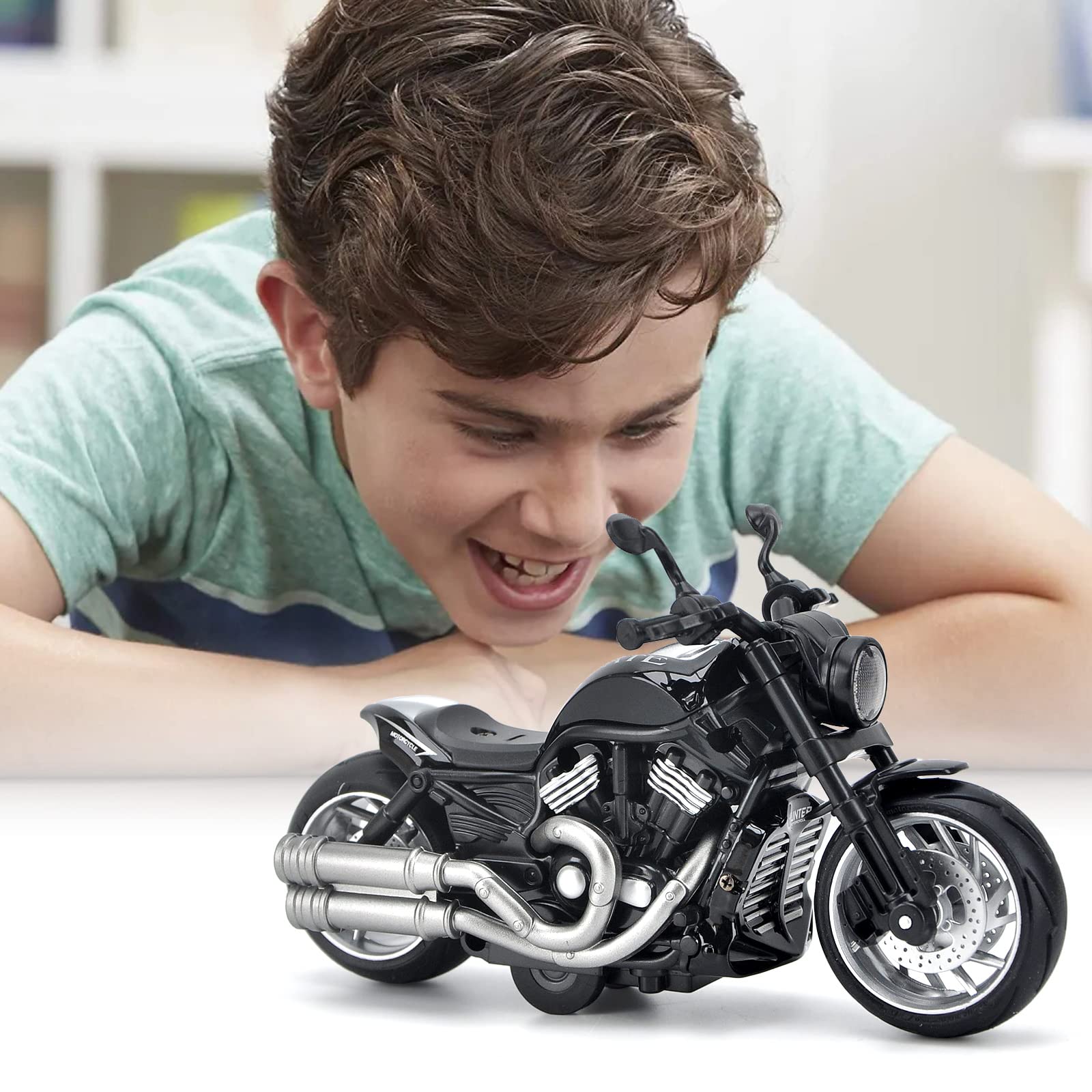 CYYSFIVQZ Toy Motorcycle,Pull Back Motorcycle Toy with Sounds and Lights,1:12 Alloy Motorcycle Model for Boys,Pull Back Motorcycle Toys Gift for Boy Girl (Black)