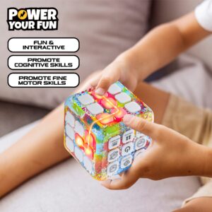 Power Your Fun Cubik LED Flashing Cube Memory Game - Electronic Handheld Game, 5 Brain Memory Games for Kids STEM Sensory Toys Brain Game Puzzle Fidget Light Up Cube Stress Relief Fidget Toy (Tie Dye)