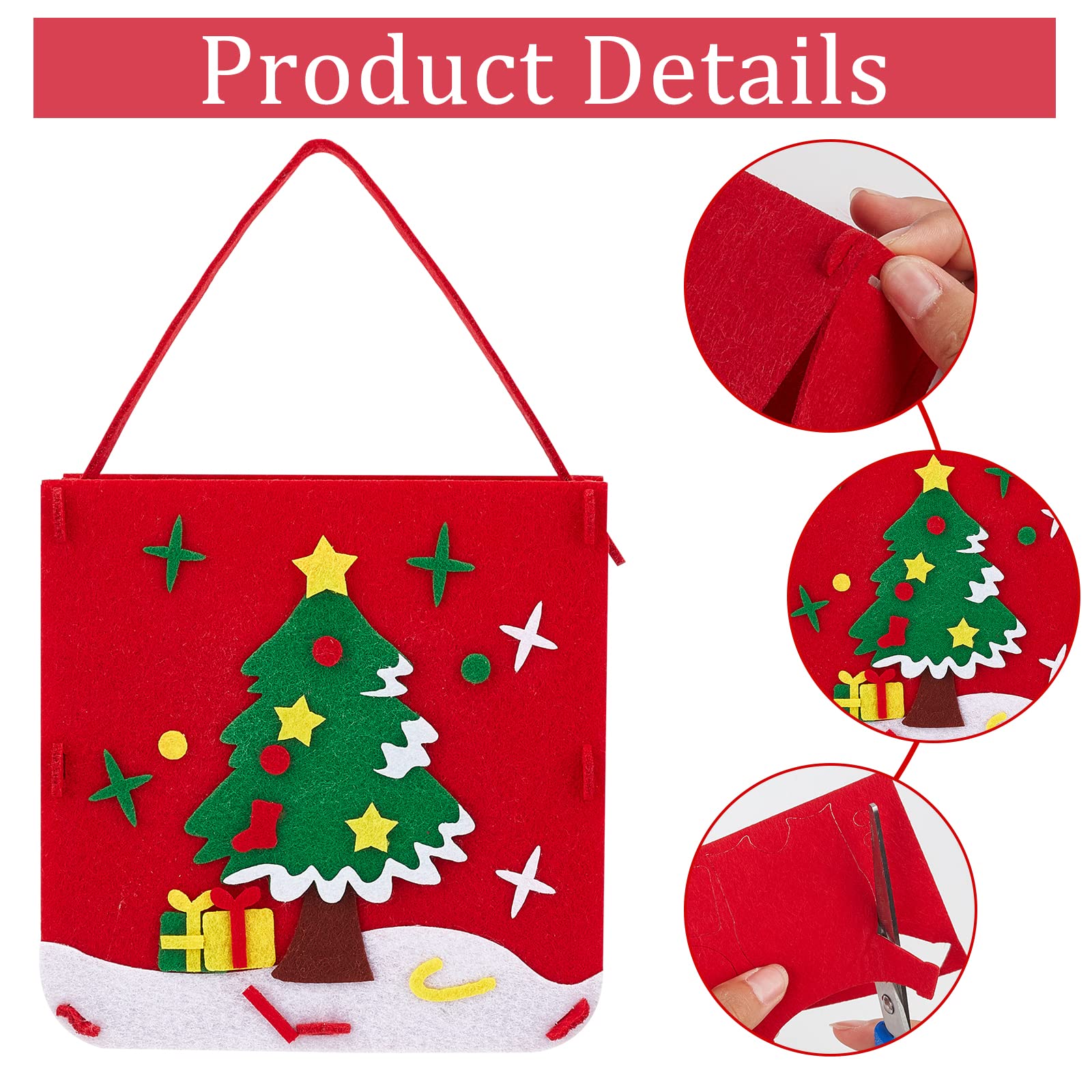 FREEBLOSS 6 Set Christmas Theme First Sewing Kit for Sew Your Own Purses Educational DIY Art Craft with Safety Needle & Harmless Felt for Art Project