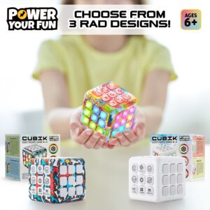 Power Your Fun Cubik LED Flashing Cube Memory Game - Electronic Handheld Game, 5 Brain Memory Games for Kids STEM Sensory Toys Brain Game Puzzle Fidget Light Up Cube Stress Relief Fidget Toy (Tie Dye)