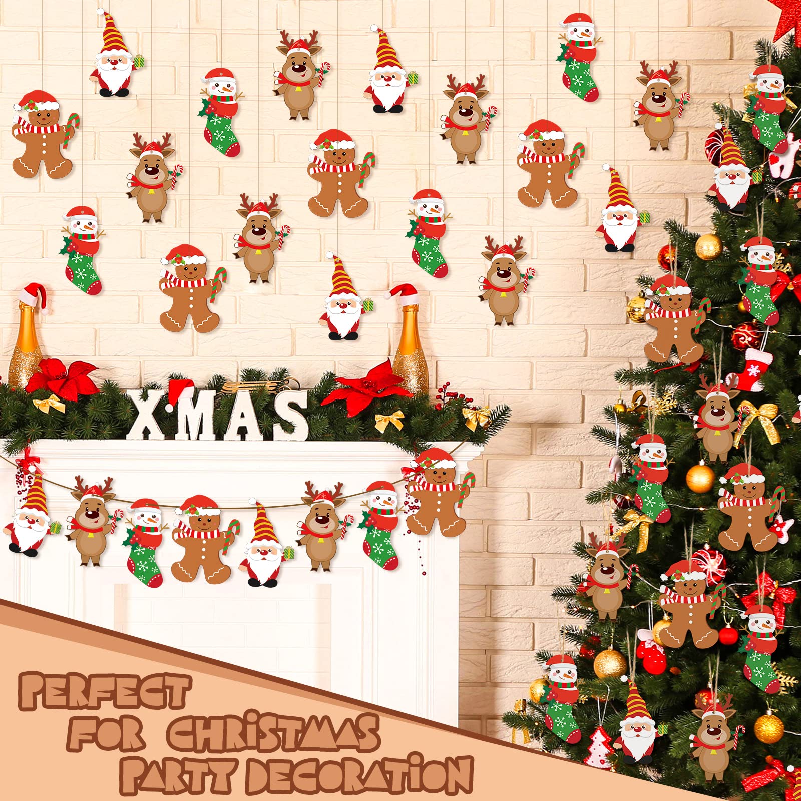 Glenmal 32 Packs Christmas Stocking Ornament Craft Kit Snowman Santa Gingerbread Elves Christmas Crafts Decorations Christmas DIY Hanging Ornament for Home Fun Game Activities(Santa)