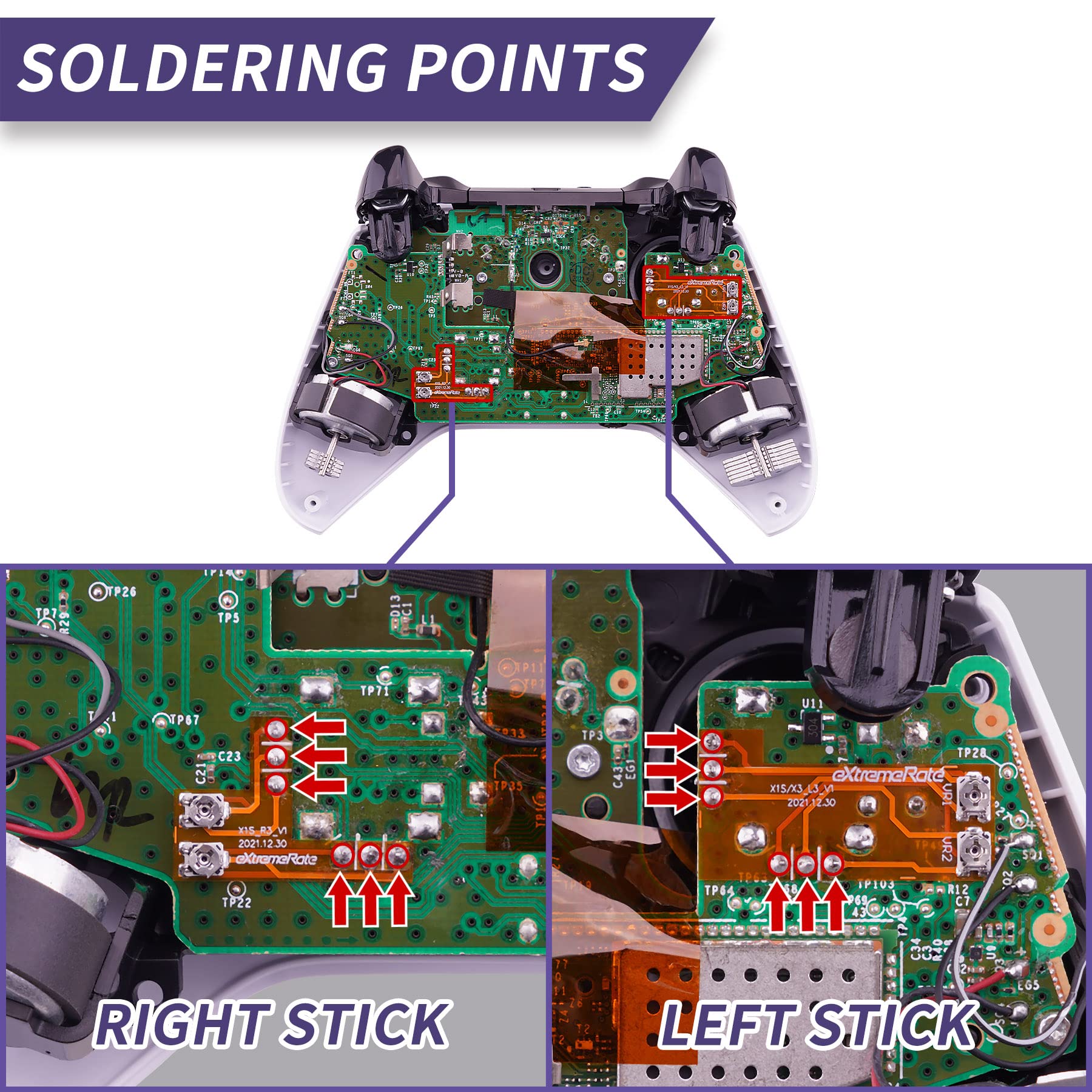 eXtremeRate Drifix Thumbsticks Drift Fix Repair Kit for Xbox One S & X Controller (Model 1708), Custom Analog Stick Joystick Regulator Circuit Board for Xbox One S/X Controller