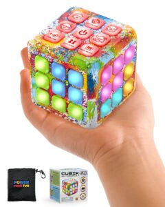 power your fun cubik led flashing cube memory game - electronic handheld game, 5 brain memory games for kids stem sensory toys brain game puzzle fidget light up cube stress relief fidget toy (tie dye)