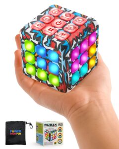 power your fun cubik led flashing cube memory game - electronic handheld game, 5 brain memory games for kids stem sensory toys brain game puzzle fidget light up cube stress relief fidget toy (action)