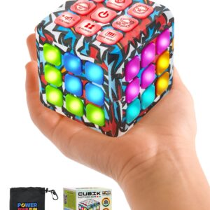 Power Your Fun Cubik LED Flashing Cube Memory Game - Electronic Handheld Game, 5 Brain Memory Games for Kids STEM Sensory Toys Brain Game Puzzle Fidget Light Up Cube Stress Relief Fidget Toy (Action)