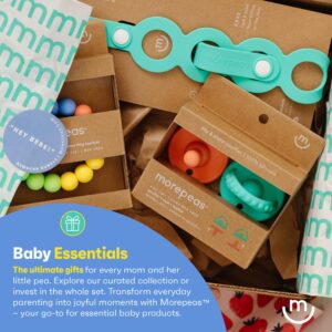 morepeas On-The-Go Tether - Stretchable Silicone Teether & Pacifier Clip - Baby Travel Essential - Stroller, Car Seat & Highchair Accessory