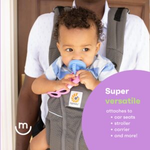 morepeas On-The-Go Tether - Stretchable Silicone Teether & Pacifier Clip - Baby Travel Essential - Stroller, Car Seat & Highchair Accessory