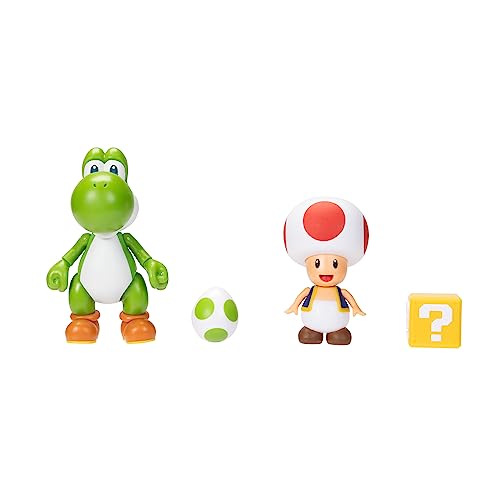 Super Mario Nintendo 4 Inch Action Figure 2-Pack: Yoshi & Toad with Accessories