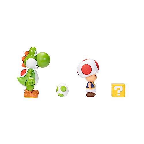 Super Mario Nintendo 4 Inch Action Figure 2-Pack: Yoshi & Toad with Accessories