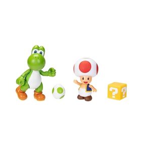 Super Mario Nintendo 4 Inch Action Figure 2-Pack: Yoshi & Toad with Accessories