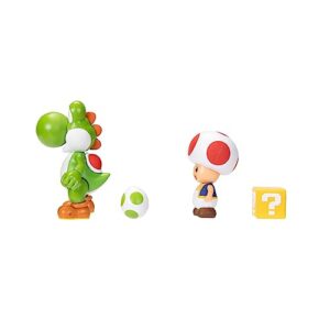 Super Mario Nintendo 4 Inch Action Figure 2-Pack: Yoshi & Toad with Accessories