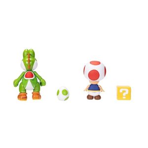 Super Mario Nintendo 4 Inch Action Figure 2-Pack: Yoshi & Toad with Accessories