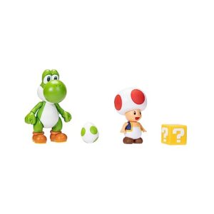 Super Mario Nintendo 4 Inch Action Figure 2-Pack: Yoshi & Toad with Accessories