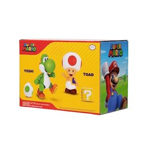 Super Mario Nintendo 4 Inch Action Figure 2-Pack: Yoshi & Toad with Accessories