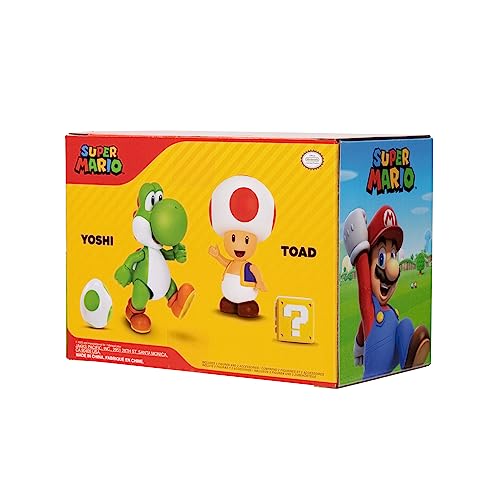 Super Mario Nintendo 4 Inch Action Figure 2-Pack: Yoshi & Toad with Accessories