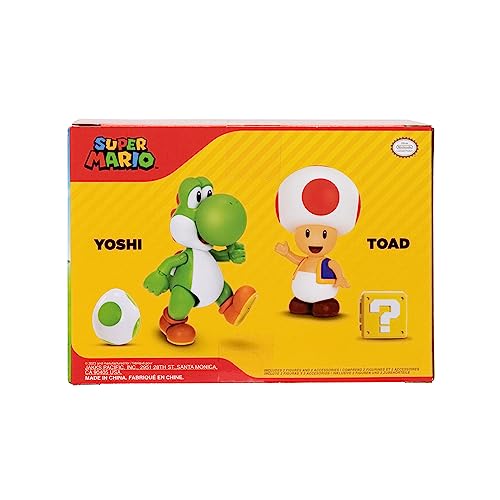 Super Mario Nintendo 4 Inch Action Figure 2-Pack: Yoshi & Toad with Accessories