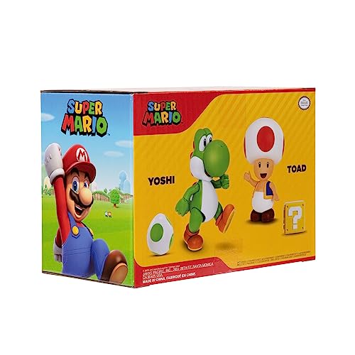 Super Mario Nintendo 4 Inch Action Figure 2-Pack: Yoshi & Toad with Accessories