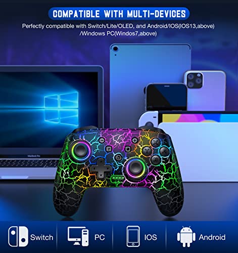 Gammeefy Switch Controller, Wireless Switch Pro Controller for Nintendo Switch/Lite/OLED, 9 Color Adjustable LED Switch Remote Compatible with PC/Android/IOS with Programmable Function