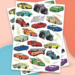 xo, Fetti Cars Glow in Dark Temporary Tattoos for Kids - 42 pcs | Monster Truck Birthday Party Supplies, Race Car Favors Decorations