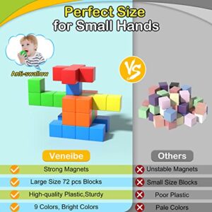 Veneibe 72pcs Magnetic Building Blocks for Toddlers, Large Magnet Construction Cube Toys for Kids, Preschool STEM Educational Sensory Montessori Square Toy for 3 4 5 6 Boys & Girls