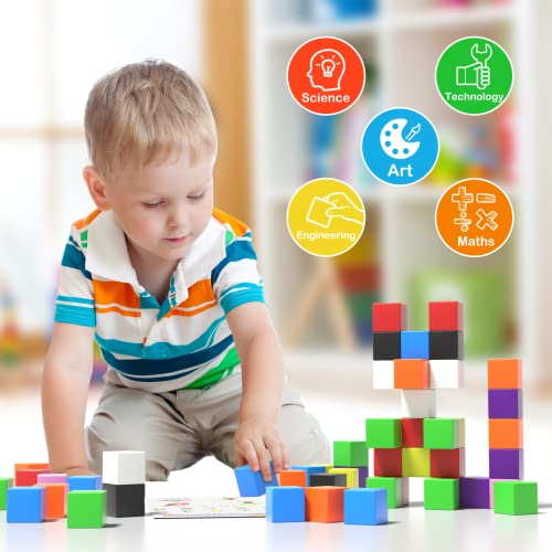 Veneibe 72pcs Magnetic Building Blocks for Toddlers, Large Magnet Construction Cube Toys for Kids, Preschool STEM Educational Sensory Montessori Square Toy for 3 4 5 6 Boys & Girls