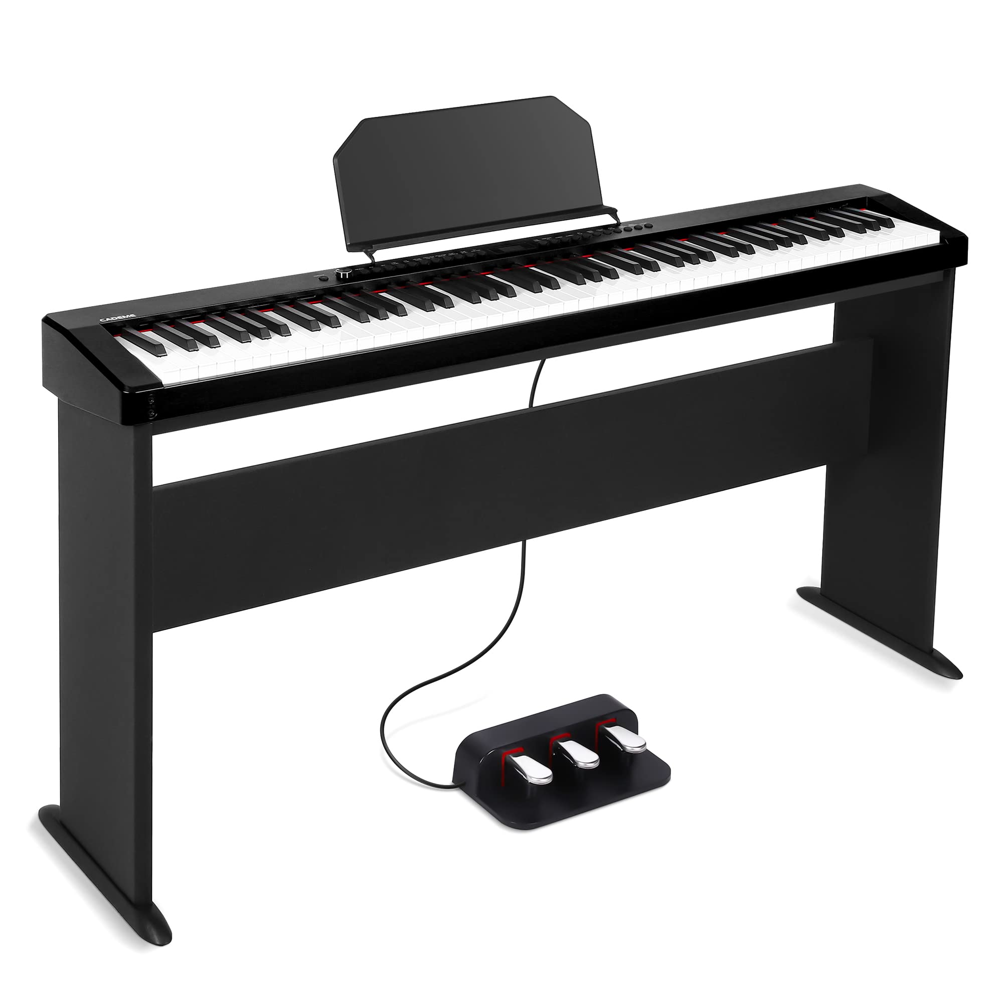 CADEME C-811D 88-Key Weighted Keyboard Digital Piano,Beginner Piano Full Size Electric Keyboard with Stand, Power Adapter, Triple Pedal (Black)