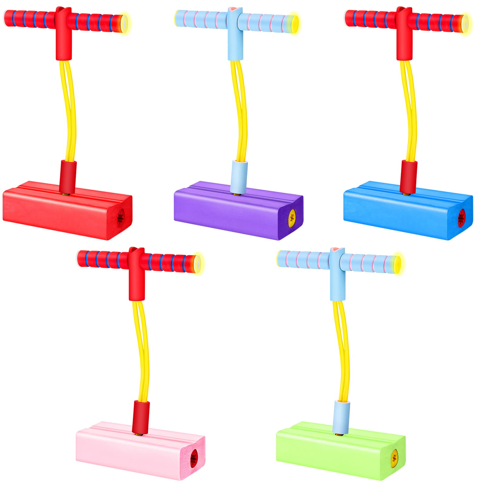 Deekin 5 Pcs Foam Pogo Jumper Stick Pogo Toy Valentines Present Foam Bungee Jumper Bulk Makes Squeaky Sounds for Teens Adults Outdoor Indoor Fun Gifts Toys Supports up to 250lbs