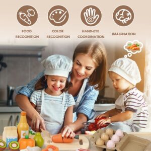 Lehoo Castle Wooden Play Food Sets for Kids Kitchen, Food Toys for Toddlers 3+ Year Old, with Shopping Bag, Pretend Food Play Kitchen Cutting Fruits Vegetables Toys, Gift for Boys Girls