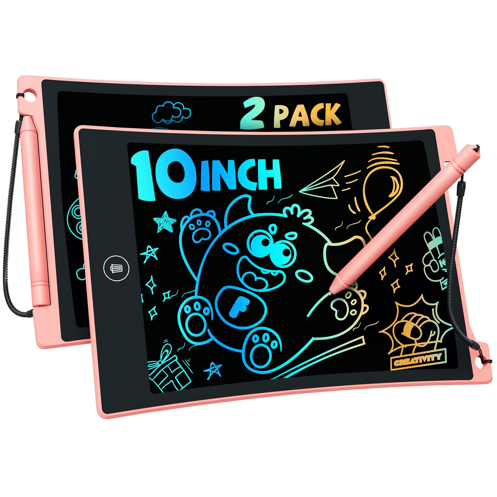 TEKFUN Toys for Kids, 2 Pcs LCD Writing Tablet with Anti-Lost Stylus, 10in Erasable Doodle Board Reusful Drawing Pad for Kids, Travel Car Trip Learning Toys Christmas Birthday Gift for 3 4 5 6 7 Girls