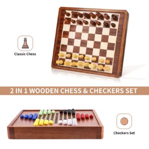 Chinese Checkers, Wooden Chess and Chinese Checkers Game Set, OOCOME Magnetic Chess Set, 2 in 1 Chess & Checkers Board Games with with Storage Drawer -Walnut Box