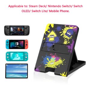 Busjoy Stand for Nintendo Switch, Switch OLED, Switch Lite, Iphone 15, Steam Deck, Cute Game Theme for Splatoon 3, Portable Foldable Angle Switch Holder Non-Slip Bracket-Black