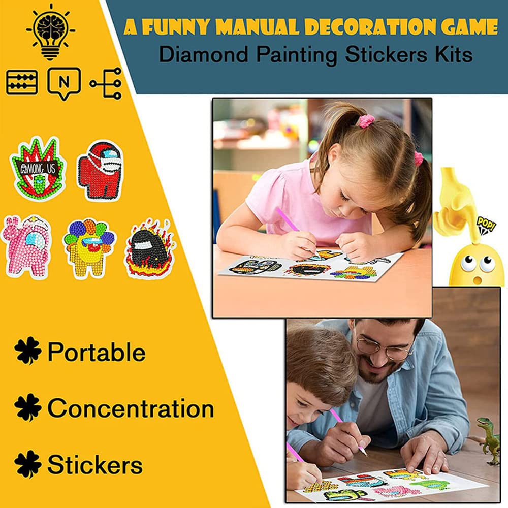 5D DIY Diamond Art Craft Painting Stickers Kits for Kids Among Game Us Mosaic Painting by Numbers DIY Drawing Arts Crafts Supplies for Boys and Girls Children 28Pcs