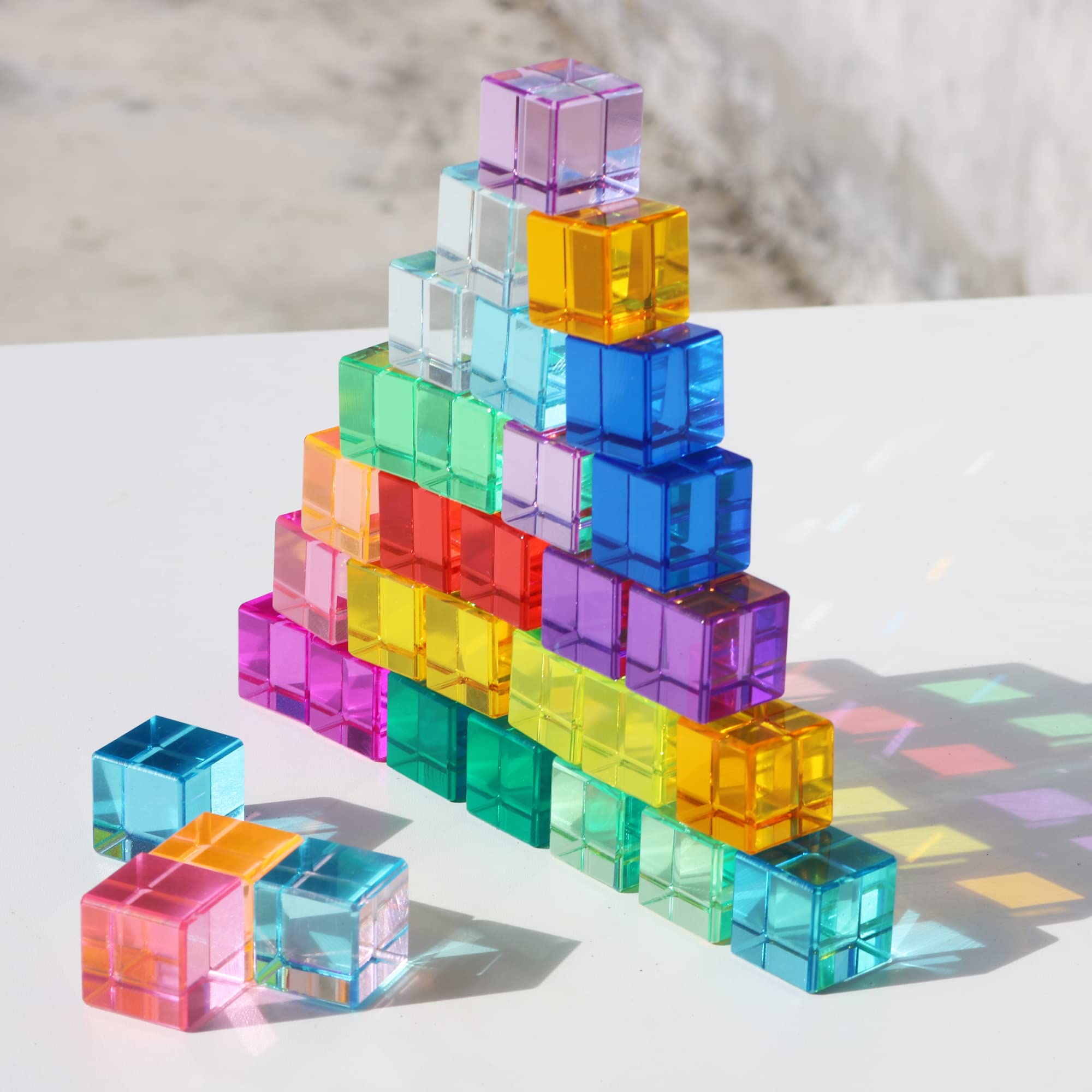 KOAICS Rainbow Crystal Acrylic Cubes Children Learning Color Light Shadow Toy, Stacking Gem Blocks Sensory Building Blocks for Kids(16PCS)…