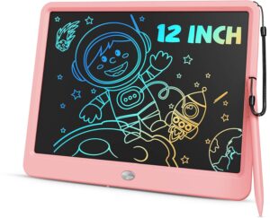 tekfun toys for girls 12in lcd writing tablet, erasable doodle board with anti-lost stylus, mess free coloring drawing board, travel car trip games toys birthday for 3 4 5 6 7 girls pink