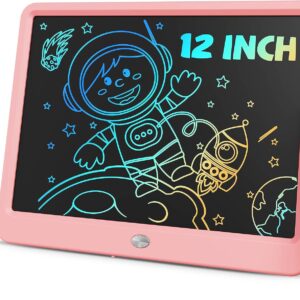 TEKFUN Toys for Girls 12in LCD Writing Tablet, Erasable Doodle Board with Anti-Lost Stylus, Mess Free Coloring Drawing Board, Travel Car Trip Games Toys Birthday for 3 4 5 6 7 Girls Pink