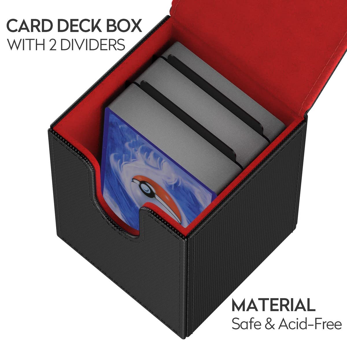 JoyHood Card Deck Box for PTCG Cards [Team R] MTG Trading Card Holder with 2 Dividers per Card Storage Box, Large Size Holds up to 150+ Cards