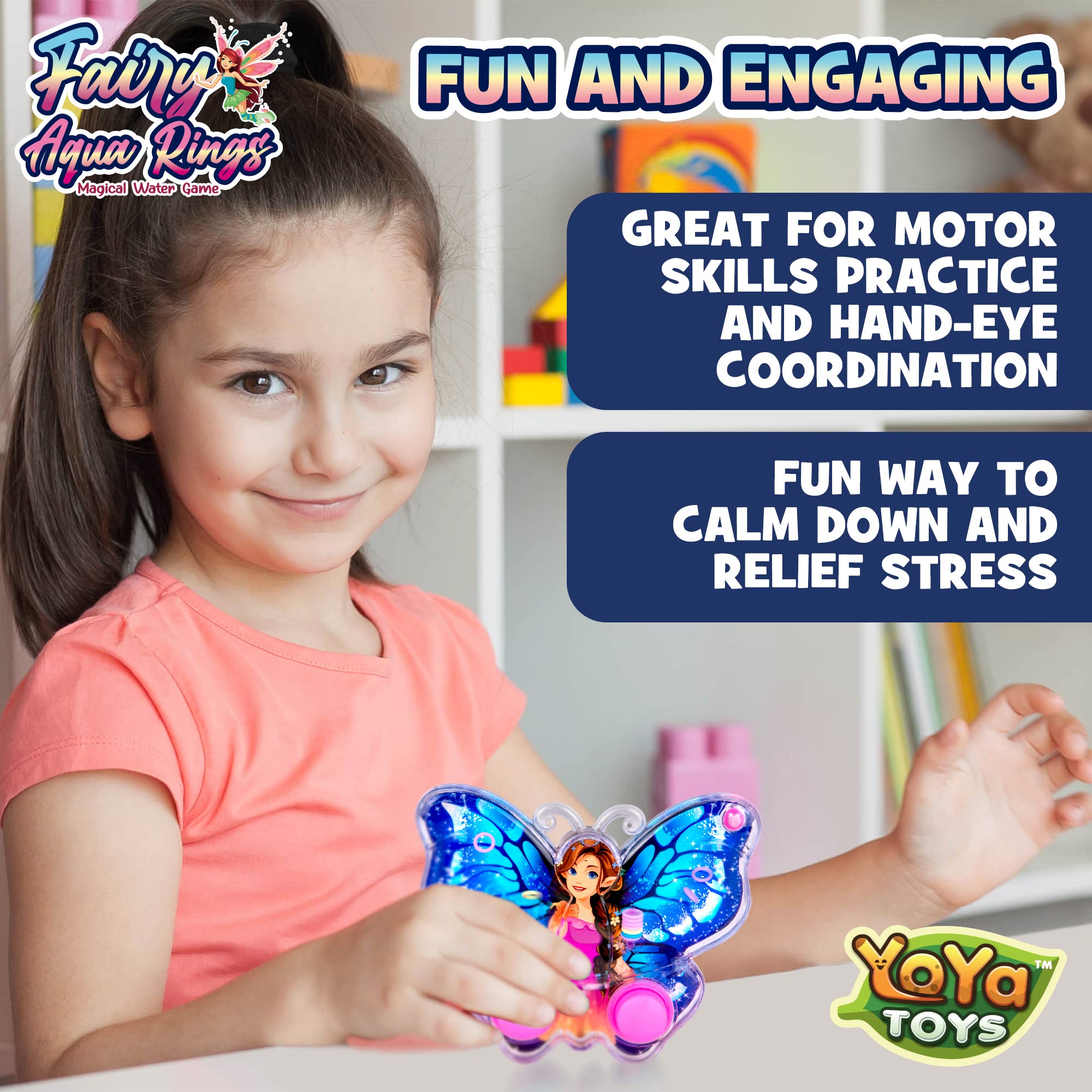 YoYa Toys Fairy Butterfly Ring Toss Handheld Game - Games for Kids Handheld with Cute Pixie Design, Classic-Style Retro Game, Portable & Travel-Friendly Handheld Games for Kids