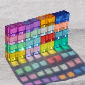 KOAICS Rainbow Crystal Acrylic Cubes Children Learning Color Light Shadow Toy, Stacking Gem Blocks Sensory Building Blocks for Kids(16PCS)…