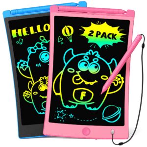 tekfun kids toys, 2pcs lcd writing tablet with 4 stylus, 8.5in erasable doodle board mess free drawing pad for kids, car trip educational toys birthday for 3 4 5 6 7 girls boys