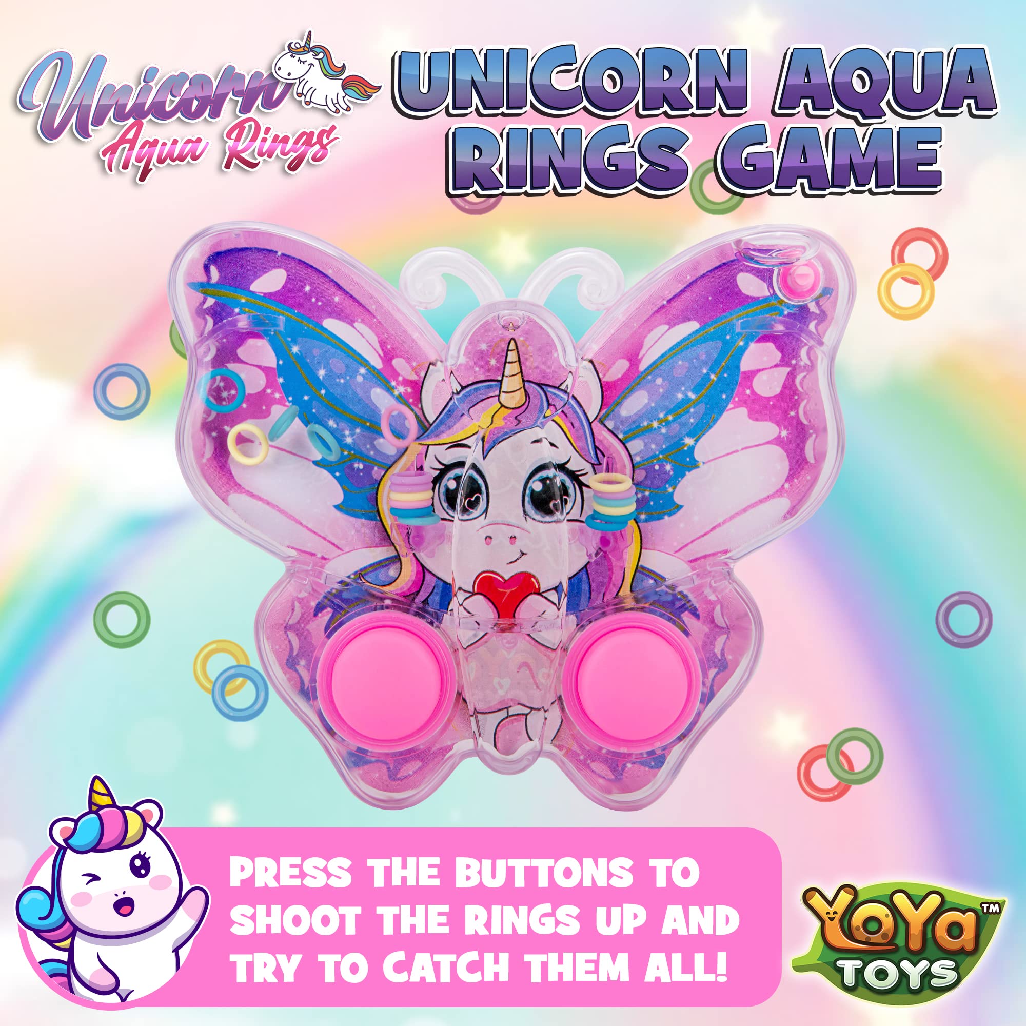 YoYa Toys Unicorn Butterfly Ring Toss Handheld Game - Games for Kids Handheld with Cute Unicorn Design, Classic-Style Retro Game, Portable & Travel-Friendly Handheld Games for Kids