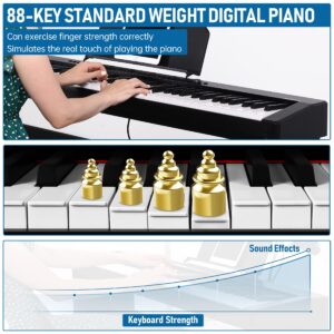 CADEME C-811D 88-Key Weighted Keyboard Digital Piano,Beginner Piano Full Size Electric Keyboard with Stand, Power Adapter, Triple Pedal (Black)