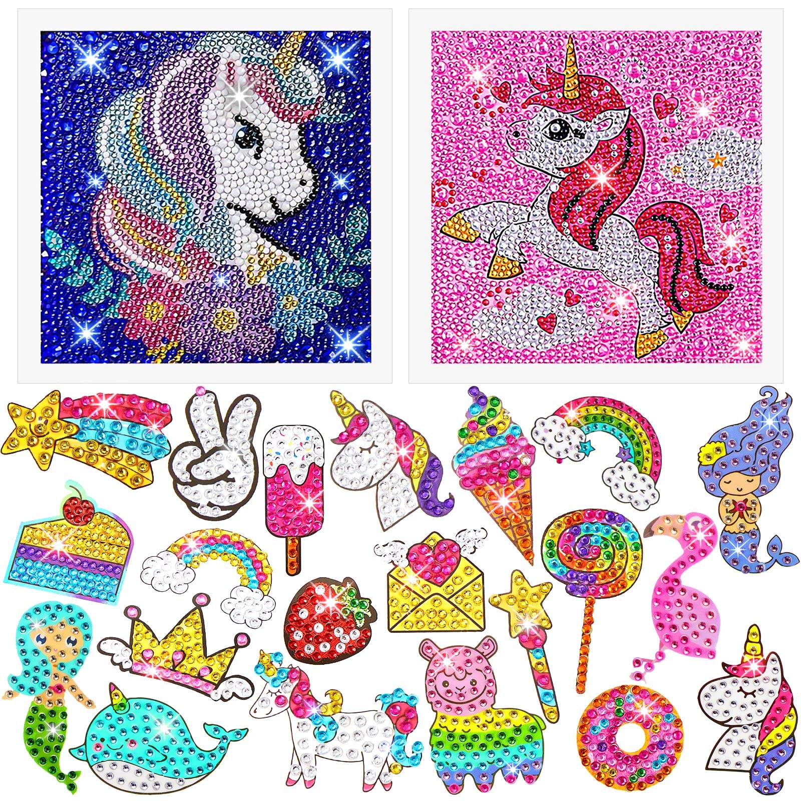 Zonon 34 Pieces 5D Diamond Painting Kit for Kids Unicorn Diamond Painting Gem Painting Kit Diamond Painting Stickers Diamond Arts and Crafts Kits for Girls Children Ages 6-12